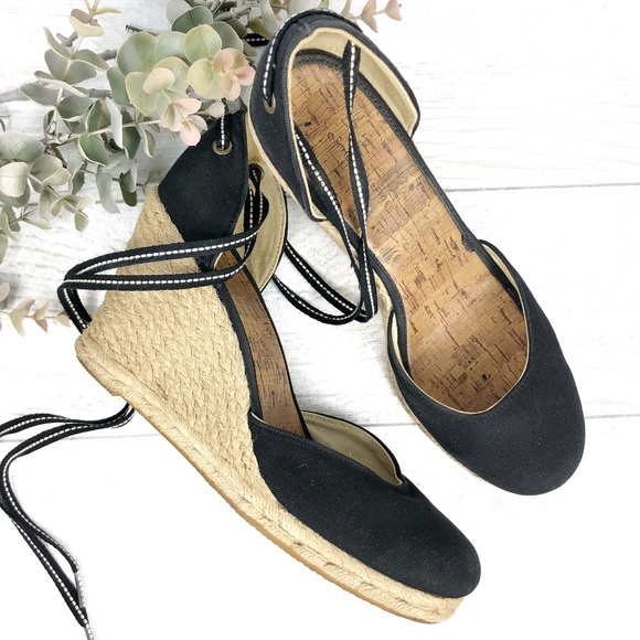 Tommy Hilfiger Shoes - TOMMY HILFIGER Black and White Ankle Wrap Wedges